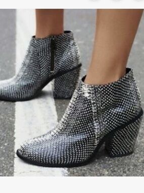 Farylrobin + Free People Black & White Textured Ankle Booties